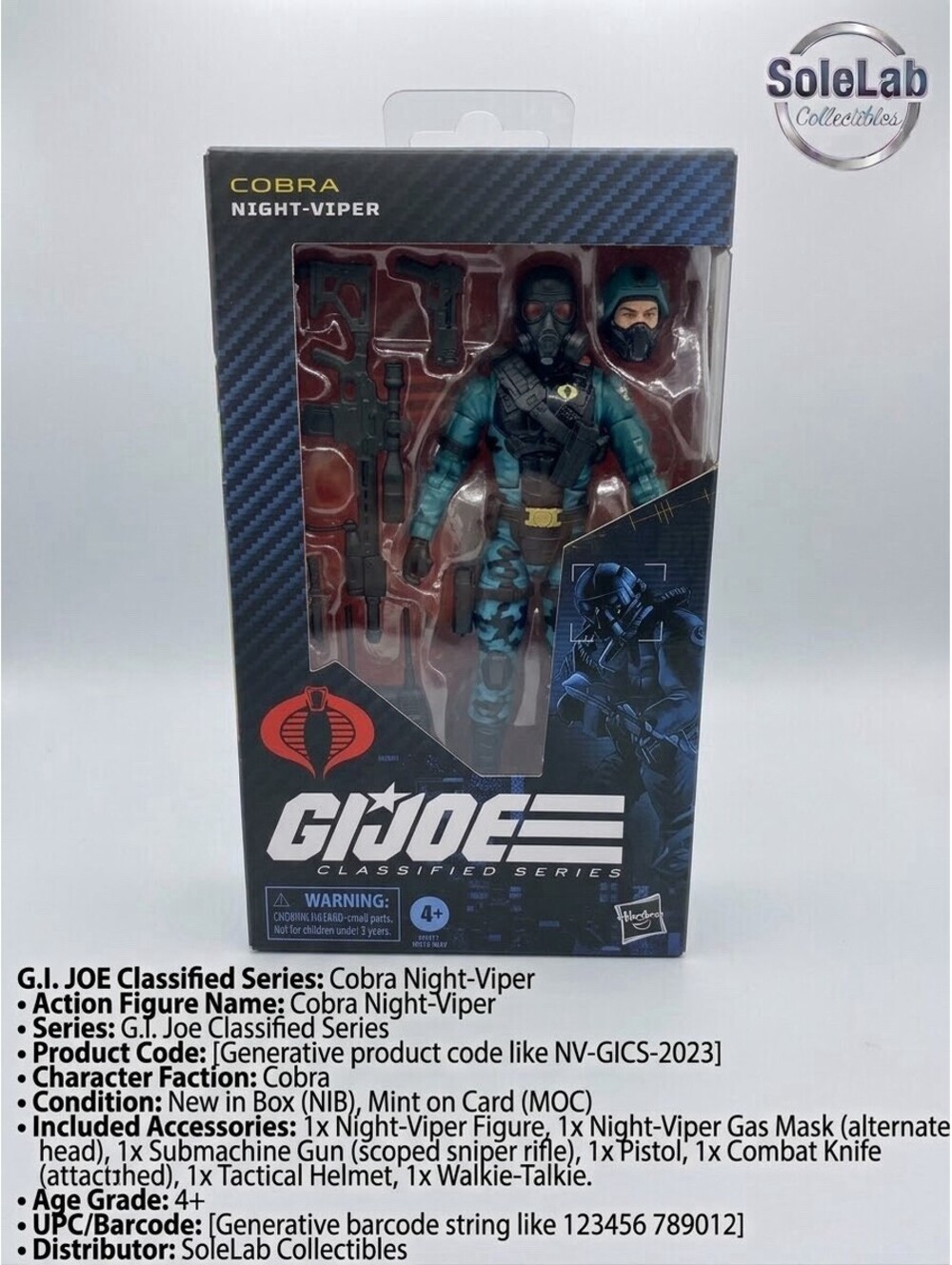 G.I. Joe Classified Series #187 Cobra Night-Viper 6” Figure New Sealed NIB